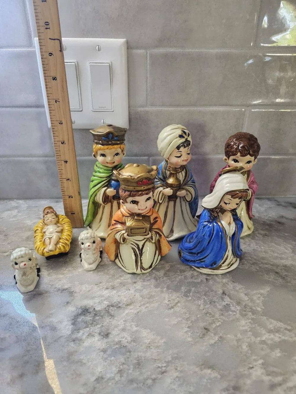 Vtg Josef Originals Nativity Set 8 Piece Wise Men Mary Jesus Lambs Mid Century